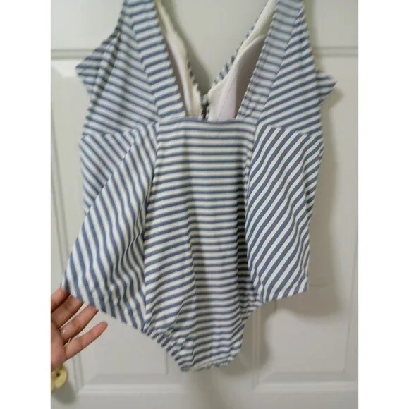 Swimsuit One Piece Size 1X Striped V-Neck White Women's By Time And Tru Blue - Picture 4 of 9